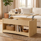 Lift Top Coffee Table with Hidden Storage, Modern Fluted Oak/Grey Finish