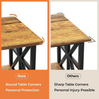 Farmhouse Coffee Table, Rustic Wood Grain, X-Frame Storage Shelf, Rounded Corners