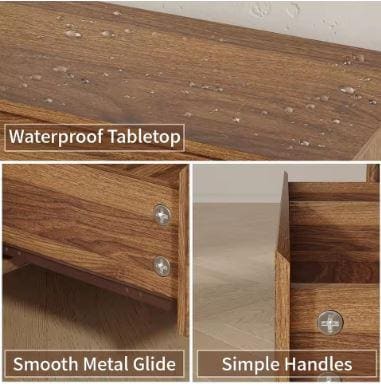 Mid Century Walnut Nightstand Set – Solid Wood 2-Drawer Bedside Table