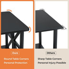 Modern Industrial Coffee Table, Black Metal Frame, X-Frame Shelf, Rounded Corners
