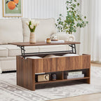 Mid-Century Fluted Lift-Top Coffee Table with Hidden Storage, Small Space Furniture