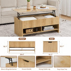 Mid-Century Fluted Lift-Top Coffee Table with Hidden Storage, Small Space Furniture