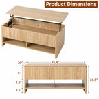 Mid-Century Fluted Lift-Top Coffee Table with Hidden Storage, Small Space Furniture