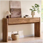 Farmhouse Console Table, Light Knotty Oak, 3 Drawers, Rounded Corners, Living Room Furniture
