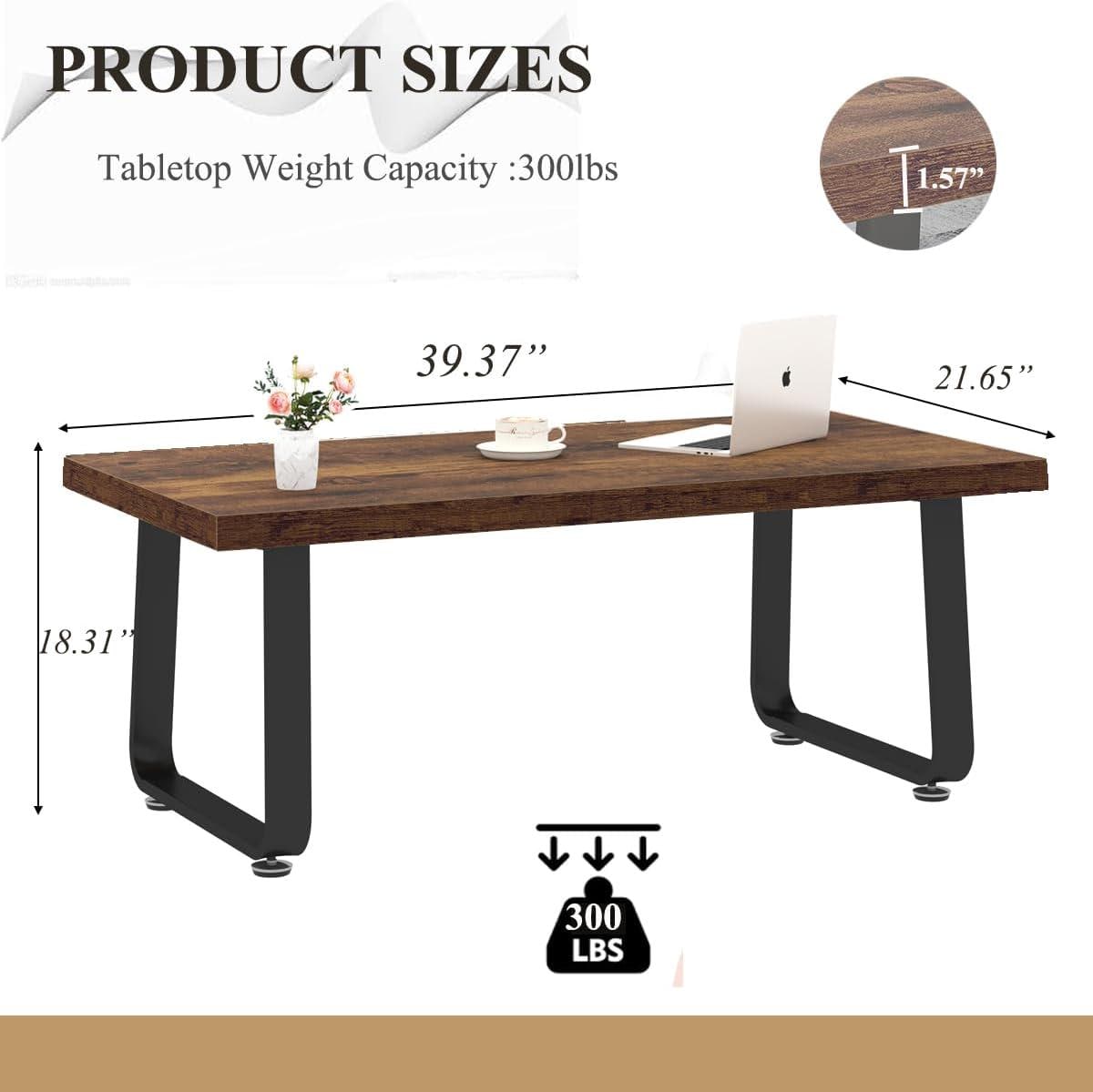 Rustic Farmhouse Coffee Table with Open Storage Shelf & Metal Legs