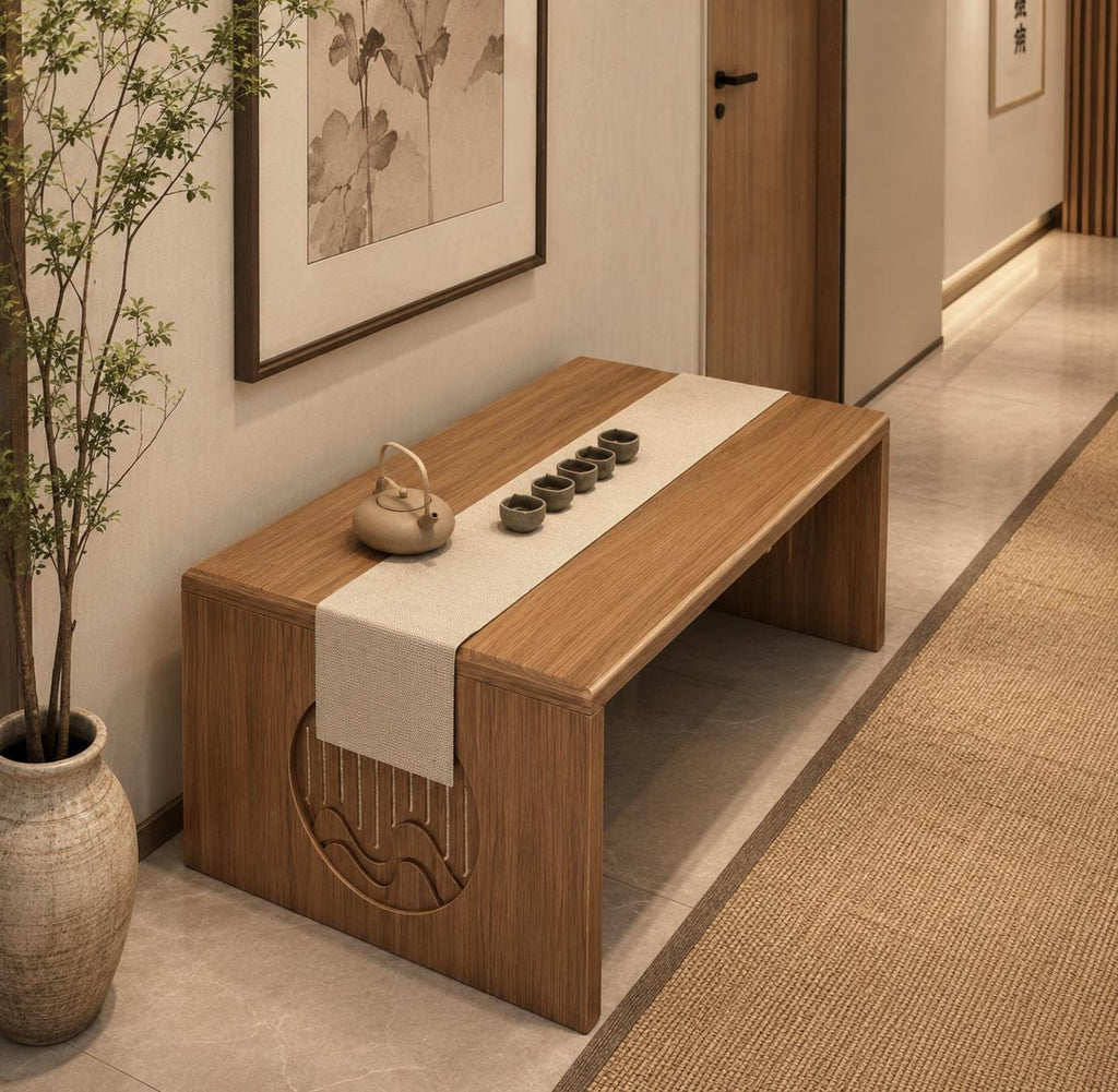 Japanese Style Bamboo Table – Minimalist Low-Rise Wood Grain Design
