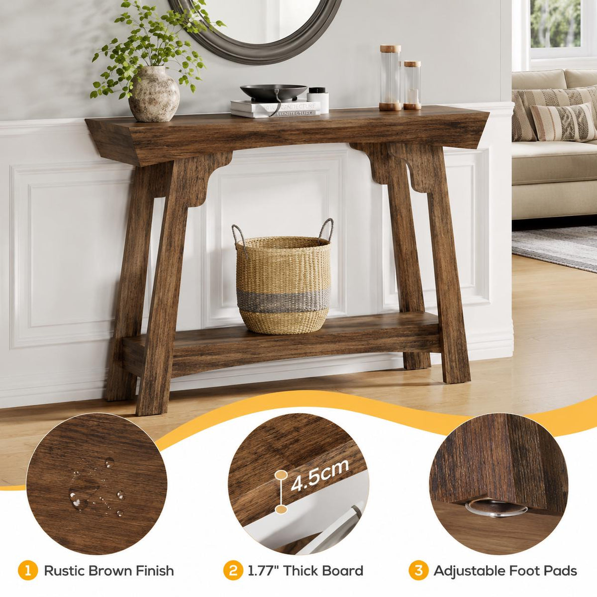 Farmhouse Console Table, Rustic Wood Entryway Shelf, Narrow Sofa Hallway Table