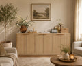 Fluted Oak Buffet Cabinet, Mid Century Modern Sideboard with 6 Doors Storage