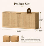 Fluted Oak Buffet Cabinet, Mid Century Modern Sideboard with 6 Doors Storage