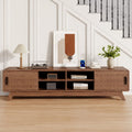 Mid-Century Modern TV Stand, Fluted Cabinet Doors, Open Shelves Entertainment Center