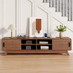 Mid-Century Modern TV Stand, Fluted Cabinet Doors, Open Shelves Entertainment Center