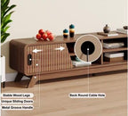 Mid-Century Modern TV Stand, Fluted Cabinet Doors, Open Shelves Entertainment Center