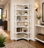 Tribesigns 7-Tier Industrial Corner Bookshelf, Wood Metal Display Shelf