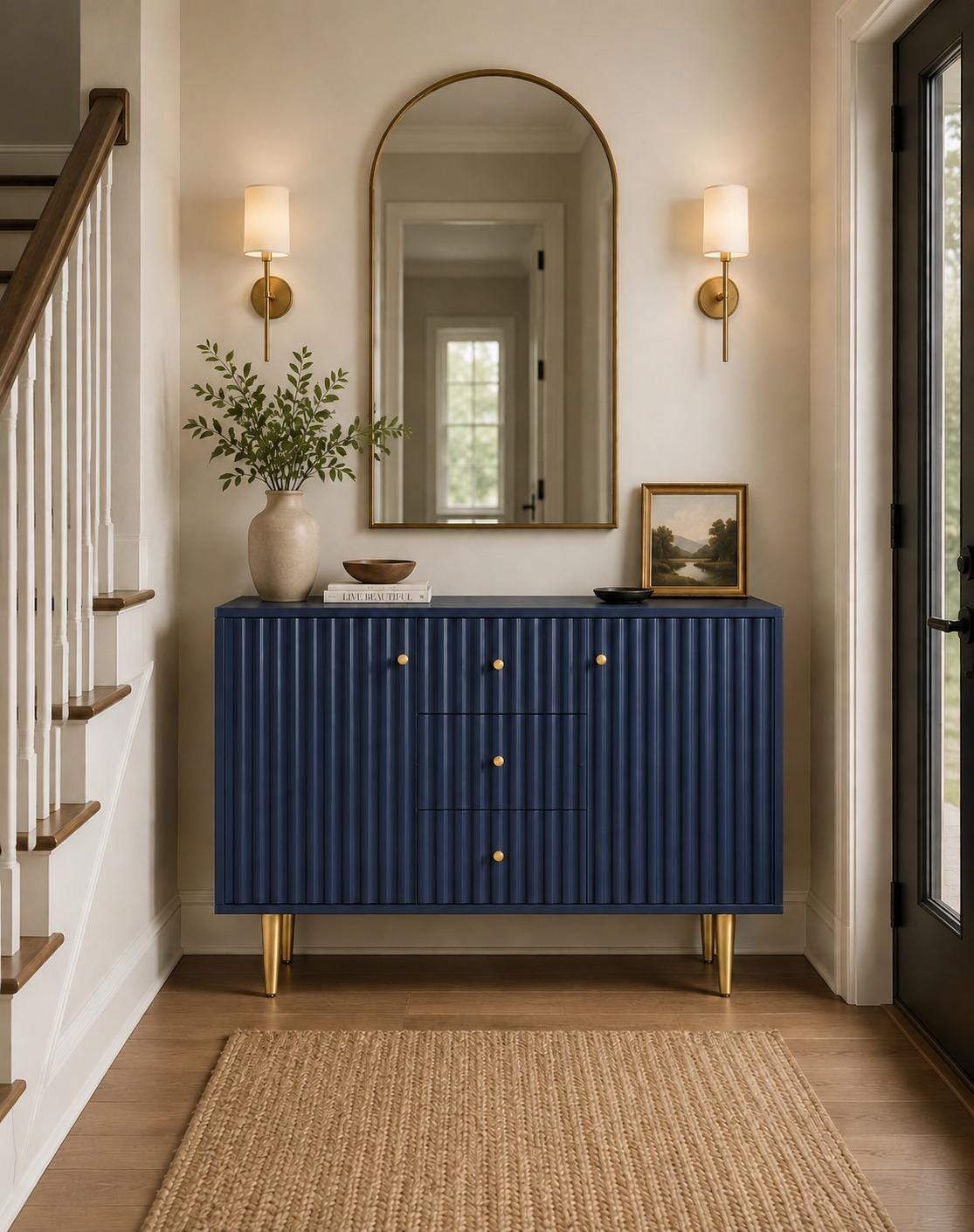 Modern Fluted Accent Cabinet, 48" Sideboard Buffet with 2 Drawers, 2 Doors
