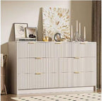 Modern 9 Drawer Dresser, Fluted Panel Storage Chest, Gold Handles