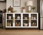 Sideboard Buffet Cabinet, Modern Wood Glass-Buffet-Sideboard with Storage, Console Table