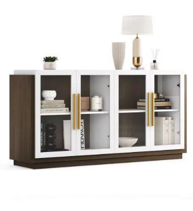 Sideboard Buffet Cabinet, Modern Wood Glass-Buffet-Sideboard with Storage, Console Table