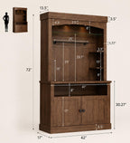 Farmhouse Coffee Bar Cabinet with LED Lights, Antique White Oak Storage Hutch
