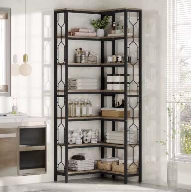 Tribesigns Corner Shelf, 7-Tier Industrial Corner Bookshelf, Wood and Metal Corner Etagere Bookcase