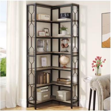 Tribesigns Corner Shelf, 7-Tier Industrial Corner Bookshelf, Wood and Metal Corner Etagere Bookcase