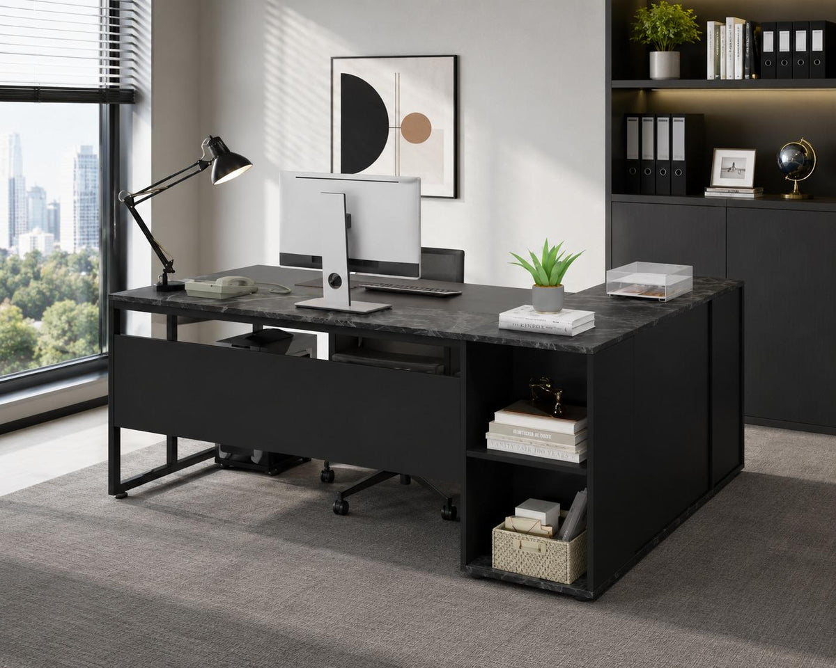 Tribesigns 71 inch Executive Desk, L Shaped Desk with Cabinet Storage, Executive Office Desk with Shelves, Business Furniture