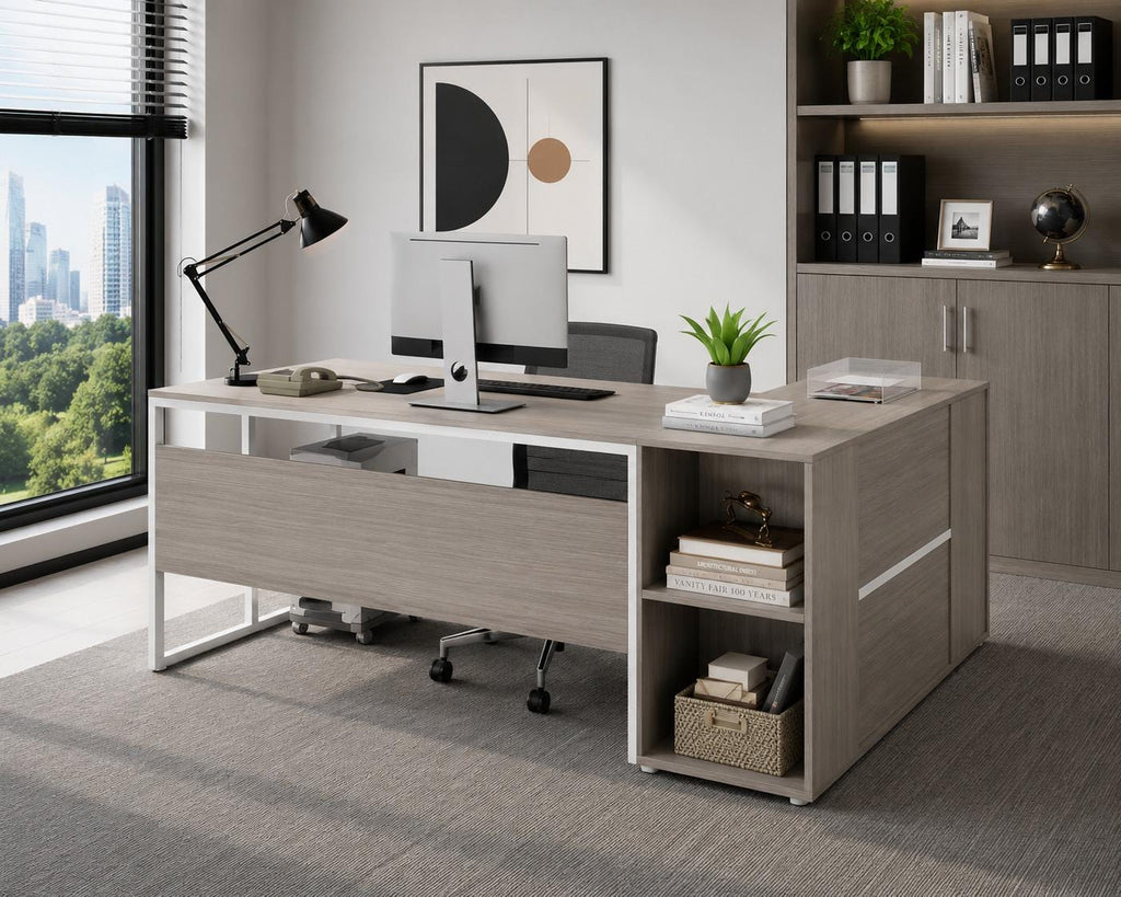 Tribesigns 71 inch Executive Desk, L Shaped Desk with Cabinet Storage, Executive Office Desk with Shelves, Business Furniture