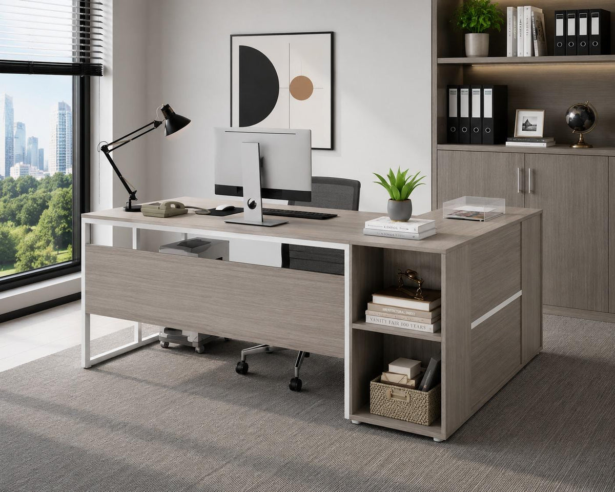 Tribesigns 71 inch Executive Desk, L Shaped Desk with Cabinet Storage, Executive Office Desk with Shelves, Business Furniture