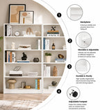 White 5-Shelf Modern Wood Bookshelf, 60 Inches Tall Living Room Bookcase