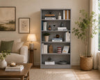 White 5-Shelf Modern Wood Bookshelf, 60 Inches Tall Living Room Bookcase