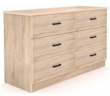 Modern 6 Drawer Dresser, Wood Grain Storage Chest, Bedroom Furniture Organizer