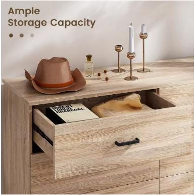 Modern 6 Drawer Dresser, Wood Grain Storage Chest, Bedroom Furniture Organizer