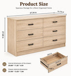 Modern 6 Drawer Dresser, Wood Grain Storage Chest, Bedroom Furniture Organizer
