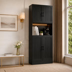 Farmhouse Pantry Cabinet with Charging Station, 71" Storage Hutch, Adjustable Shelves