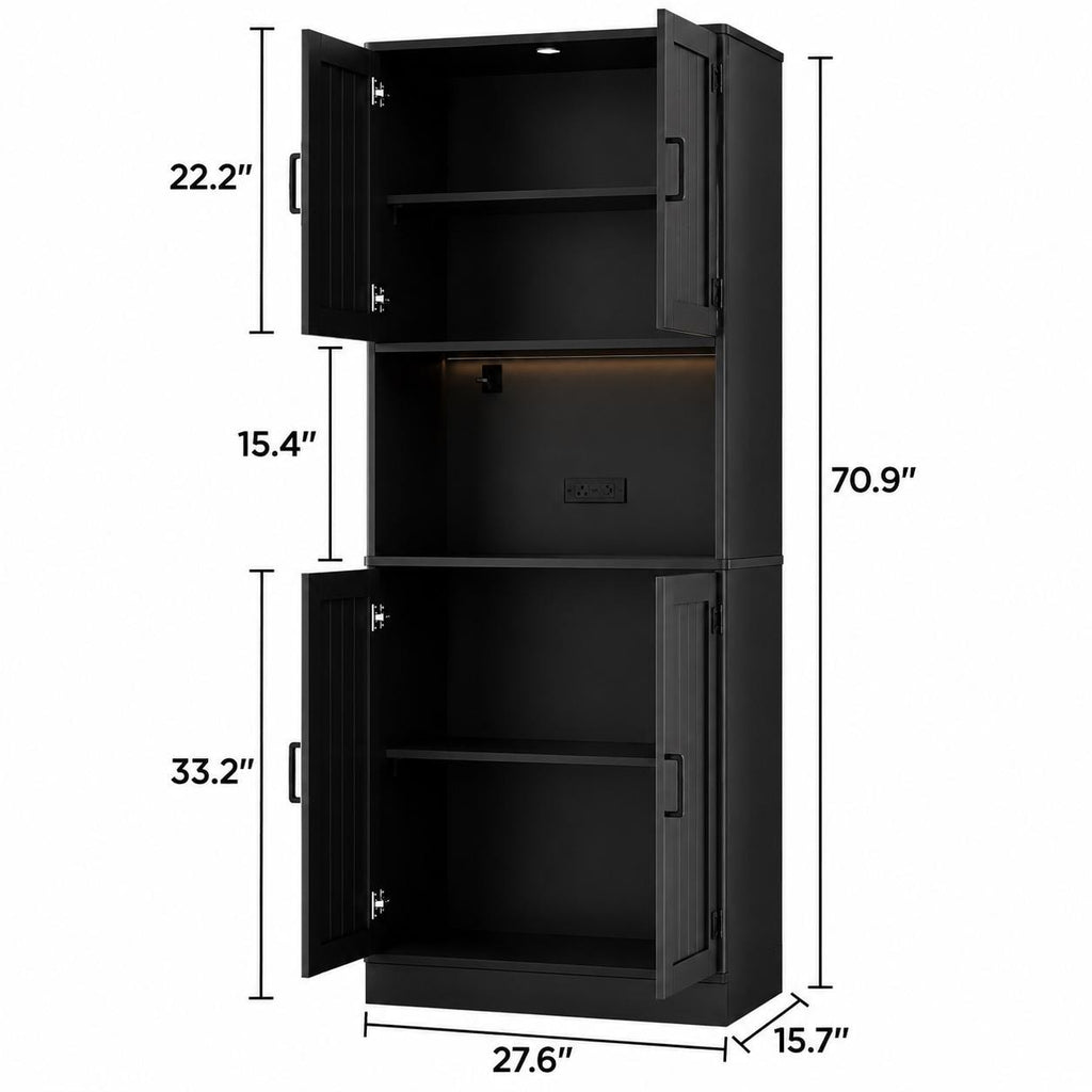 Farmhouse Pantry Cabinet with Charging Station, 71" Storage Hutch, Adjustable Shelves