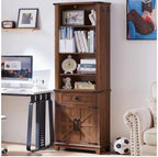 Farmhouse Bookshelf, 7 Tier Bookcase with Drawer, Barn Doors, Adjustable Shelves