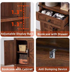 Farmhouse Bookshelf, 7 Tier Bookcase with Drawer, Barn Doors, Adjustable Shelves