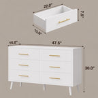 6 Drawer White Dresser, Modern Wood Chest with Metal Handles, Bedroom Storage Cabinet