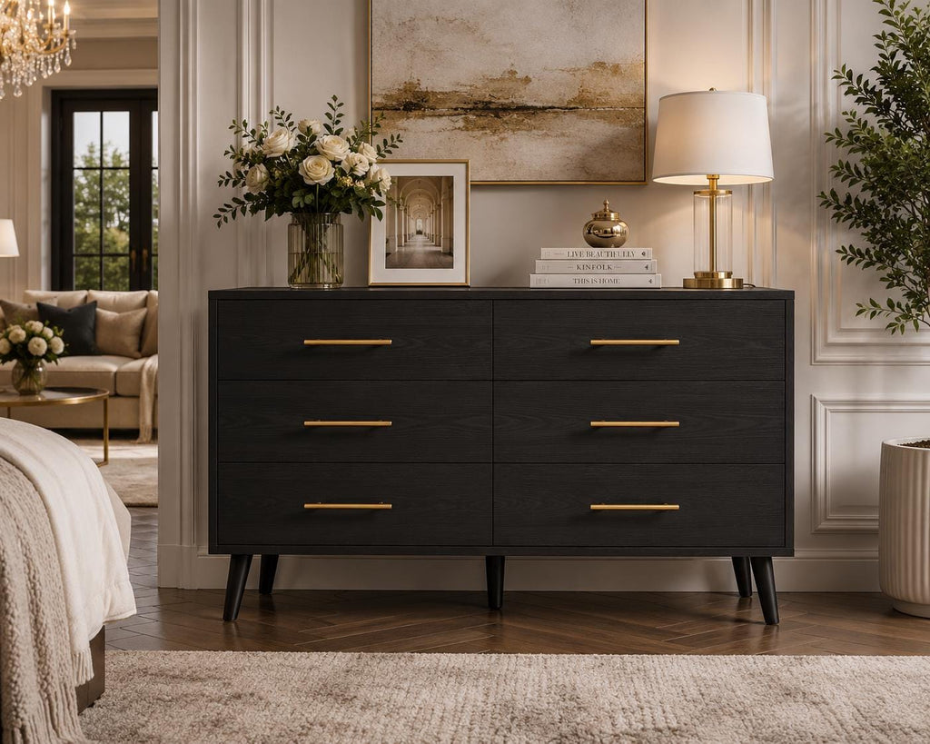 6 Drawer White Dresser, Modern Wood Chest with Metal Handles, Bedroom Storage Cabinet