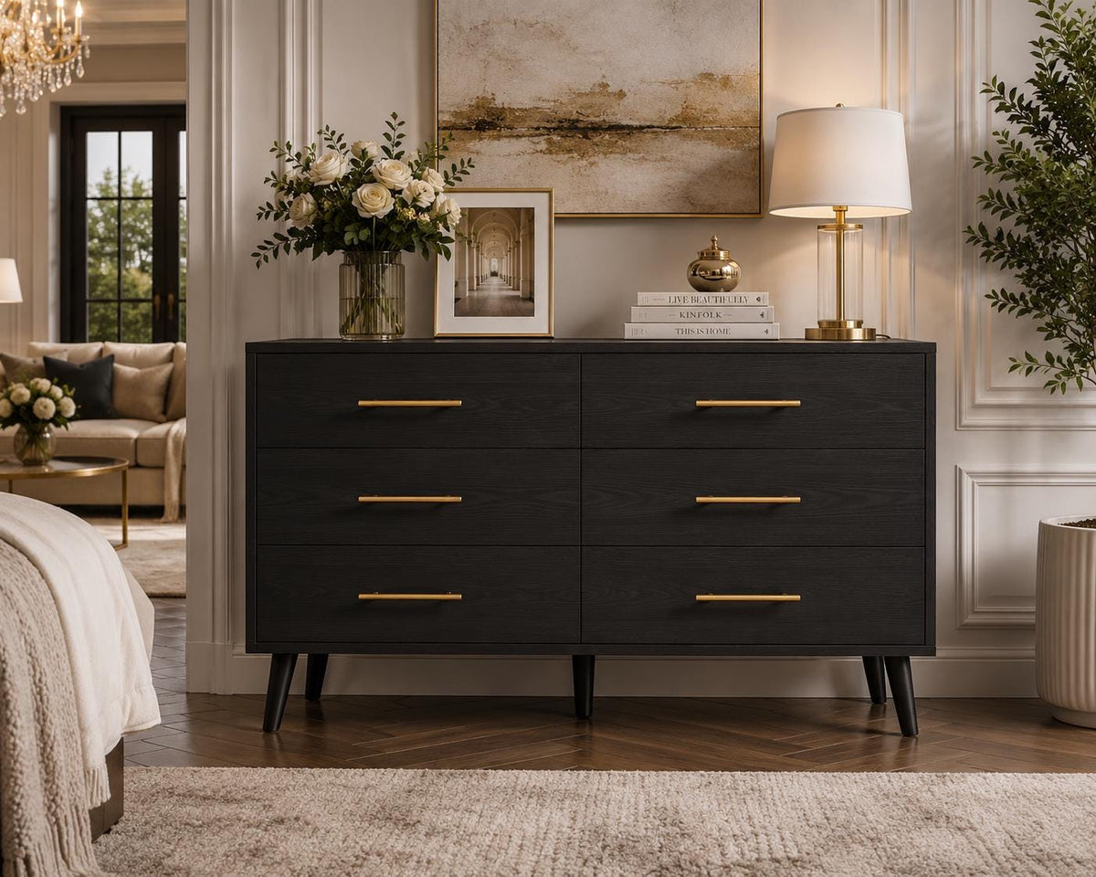 6 Drawer White Dresser, Modern Wood Chest with Metal Handles, Bedroom Storage Cabinet