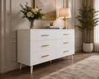 6 Drawer White Dresser, Modern Wood Chest with Metal Handles, Bedroom Storage Cabinet