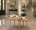 Nesting Rattan Coffee Table Set, Mid Century Cane Wicker Accent Tables