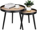 Nesting Rattan Coffee Table Set, Mid Century Cane Wicker Accent Tables
