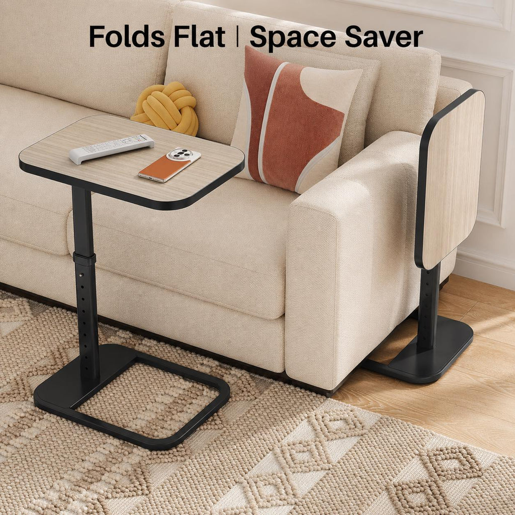 Adjustable Sofa Arm Table with Height Settings – Space-Saving TV Tray Table for Couch, Bed & Laptop Use