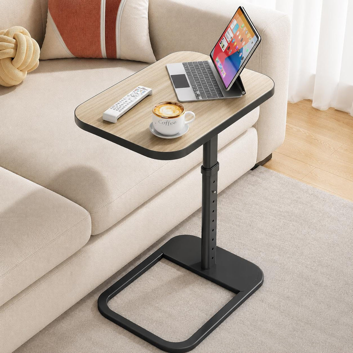Adjustable Sofa Arm Table with Height Settings – Space-Saving TV Tray Table for Couch, Bed & Laptop Use