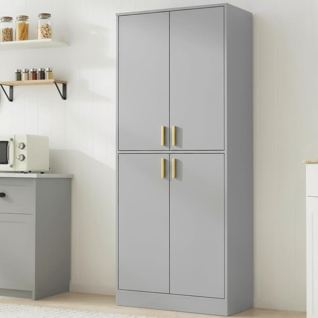 Tall Black Storage Cabinet, Modern Minimalist Freestanding Cupboard, Adjustable Shelves