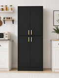 Tall Black Storage Cabinet, Modern Minimalist Freestanding Cupboard, Adjustable Shelves