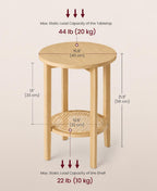 Boho Round End Table with Rattan Shelf, Small Accent Side Table