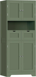 Rattan Storage Cabinet, Boho Modern Wood Pantry Unit, 2 Drawers, Adjustable Shelves
