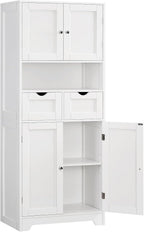 Rattan Storage Cabinet, Boho Modern Wood Pantry Unit, 2 Drawers, Adjustable Shelves