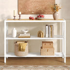 Rustic Gold Console Table with 3-Tier Storage Shelves for Entryway & Living Room